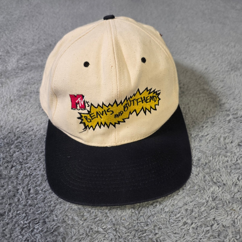 KC OSFA Beavis and Butt-Head Snapback Hat Cream Black Frog Baseball MTV